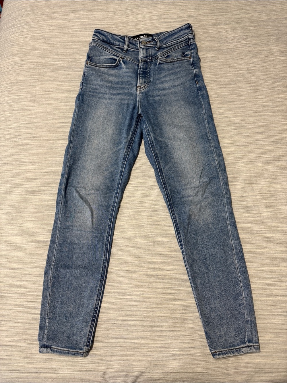 Express High Waisted Cropped Skinny Jeans Size 00 24 Medium Blue Denim
